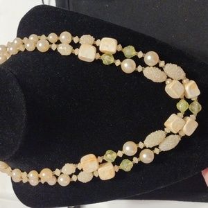 Vintage Hong Kong 2 Strand Pale Yellow Cream Sugar Beaded Necklace